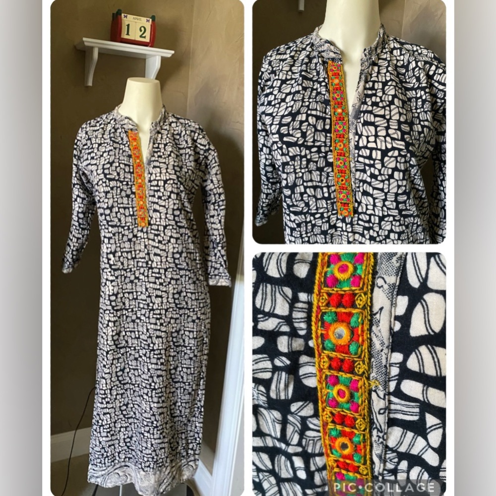 Salwar Kameez women's handmade cover kurta dress geometric print 3/4 sleeve
